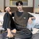 Site officiel [recommandé par la mère centrale] 2025 Pajamas Men's Summer Cotton Coton Coton à manches courtes Pantalons pour les vêtements de maison pour les jeunes pour hommes Y9201 Pantalons à manches courtes 3xl [suggéré 170-190jin [Jin est égal à 0,5 kg] à porter]