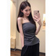 Chuangjingyi chooses French one-shoulder tube top black sexy slim hot girl slim sleeveless summer black S