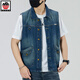 Aemape Apple Light Color de grande taille Vertinit vestime en denim pour hommes et femmes Spring and Summer Brand Retro Workwear Workswear Casual Sans manche sans manches Clip de cheval 6231 # Retro Blue 3XL (recommandé 175-190jin [Jin est égal à 0,5 kg]))