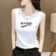 Loyackind Pure Cotton Suspender Weste für Frauen mit Sommer außerhalb, großer Basisbuchstaben gedrucktes Sport Ärmel und T-Shirt Top INS Trendy White (Cat English) XL (Empfohlen 110-125 Jin [Jin ist gleich 0,5 kg]))