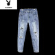 Playboy Design Jeans rasgados de jeans Los delgados pies de verano tendencia de moda de verano elástica guapo scrambulado pantalones mendigos casuales k897 jeans azul claro 31 (135jin [Jin equivale a unos 0.5 kg])