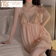 Modal sexy pajamas women with breast pads suspenders French pure lace mesh nightgown new style P3886 green (outer robe + belt) single size