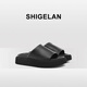 Shigelan 2025 Nouvelles sandales d'été en cuir authentique pour chaussures de plage pour femmes avec des flops antidérapants épaisses et une apparence élevée, noir 36 (petite taille)