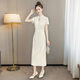 Silk Cypress Stand воротника Cheongsam Юбка 2025 Summer New Women's New китайского стиля в средней длине
