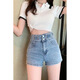 S.SOFEA Estilo coreano Slumming de ancho de mezclilla para mujeres NUEVA CORTULAR CORTULAR CORTULAR Pantalones calientes Azul [Alta calidad] 6195 S