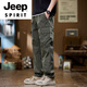 JEEP SPIRIT工装裤男2025新款宽松直筒运动裤青年卡其色裤子男款休闲裤春秋款 卡其 L