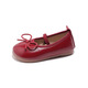 Ershanji 2025 Spring and Summer New Girls' Leather Shoes with Bow Knot Children's Shoes Little Girls Princess Shoes Soft Sole Peas Shoes Shallow Mouth Single Shoes Bow Knot Leather Shoes Wine Red Size 32 Inner Length 19.2cm