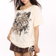Miaoyijia short-sleeved women's new 2025 slim white trendy loose T-shirt base shirt spring and summer half-sleeved pure top American butterfly printed ripped short-sleeved T-shirt one size [recommended 80-145Jin [Jin equals 0.5 kg]]