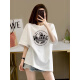 Con la versión coreana pura de la camiseta de algodón puro de algodón puro de albarico fatoso para mujeres 2025 Nuevo verano de gran tamaño, hombro adelgazante, tapa de mangas a media manga moderna 1047# blanco [algodón puro] m [recomendado 100-120Jin [Jin equivale a 0.5 kg]]