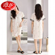Langsha 2025 Nachthemd Frauen Sommer kurzärmeligte Pyjamas Kleid für die Sommeremulation von Frauen Emulation Seiden Sommer bequemer großer Kleidermilch-Aprikose M9926 [kurzes/brustloses Pad] M [90-110jin [Jin gleich 0,5 kg]]