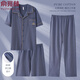 Yu Zhaolin Pyjamas Herren Sommer reines Baumwoll-Drei-teilige Kurzarmshorts Lange Baumwolle Lose Freizeitkleidung Set Dünn 9277 3xl