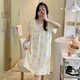 Langsha Loose Loose Taille de nuit en soie en coton pour les femmes en été mince et mignon de style coréen pyjamas robe en coton artificiel 15260 l