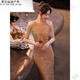 Ayubujie Yintong beautiful evening dress for women 2025 light luxury niche banquet temperament host shiny fish tail skirt piece wine piece champagne golden fish tail long P S