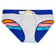 UXH Europäischer und amerikanischer Herren-Slip mit Körbchen, bunter Streifendruck, einfacher, modischer und trendiger Strandbikini, Blau + Schwammpolster L