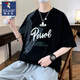 Woodpecker Short-sleeved T-shirt Men's Summer Trend Brand Letter Print Round Neck Half Sleeve American Casual Cotton Rotary Sleeve Loose T-shirt 693 Beige XL [Suggested 120-140Jin [Jin equals 0.5 kg]]