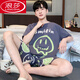 浪莎（LangSha）2025新款胖子睡衣大码加肥加大男薄款短袖纯棉套装肥佬特大码5XL 1343#条纹芝麻 M 小【155cm左右，体重75-90斤