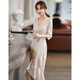 Kaizitu 2025 NUEVO VESTIVO DE PESCA DE PESCA Light Luxury Small Host Dress Champagne Color Long 120 2XL 125Jin [Jin es igual a 0,5 kg]