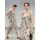 
COCOBELLA new Chinese style glitter chiffon bamboo printed strap dress Chinese style suspender skirt FR7027 silhouette gray M