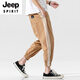 JEEP SPIRIT九分裤男士休闲裤子男款夏季2025新款冰丝男裤夏休闲9分运动裤 深灰色 条纹束脚哈伦裤 M （90-115斤）