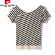 Pierre cardin French striped short-sleeved T-shirt for women in summer 2025 new loose slim v-neck thin knitted ice silk top DX829# striped color M Recommended 100-115Jin [Jin equals 0.5 kg]