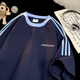 7 high-quality three-bar splicing short-sleeved boys summer trendy brand heavy small neckline half-sleeved tops wear large size clothes T-shirt LJWP-T92 black XL [125-145Jin [Jin equals 0.5 kg]]