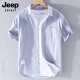 JEEP SPIRIT吉普夏季薄款男士翻领短袖t恤棉T宽松衬衫领上衣服带领条纹体恤 yunyi-9740浅蓝色 XL