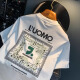 Romon Summer Ins Trendy Camiseta Hombres de espuma delgada Fina de los hombres Camiseta de estampado de huellas Versátiles Versátiles Versátiles de manga corta de cuello redondo 1098 Camiseta negra 4xl Código 180-200Jin [Jin iguala 0.5 kg]