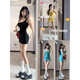 Yi Jingxuan (YIJINGXUAN) nightclub hot girl drawstring bow knot U-neck vest pure slim hip short skirt to make her look slim pear-shaped body dress Mint green [original quality] M [95-105Jin [Jin equals 0.5 kg]]
