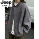 JEEP SPIRIT Japanese retro Henry collar waffle jacket for men and women in spring and autumn loose casual versatile cardigan sweatshirt for men gray M