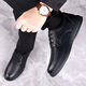 Yierkang Prince 2025 Neue Top-Layer Cowhide Herren-Single-Schuhe Douyin Quelle Echte Lederschuhe Weiche Gesicht mittleren und älteren Vaters Schuhe Wenzhou Lederschuhe-Ls6627 Schwarz Schnüre 38