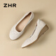 ZHR wedge single shoes for women hollow breathable summer women's shoes lightweight and simple boat shoes for women KM33 beige 38