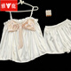 Yalu sweet suspender ice silk pajamas for women in summer 2025 new Korean style bow sexy suit home clothing FS_9214# cardigan double short lace pocket XL