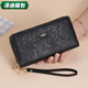 Yunluo Fashion Long Large Capacity Clutch Women's Retro Flower Double Zipper for Mom Portable Wallet Coin Purse Khaki Material