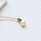ZHUELLA Freshwater Pearl Vintage Green Zircon 925 Silver Pendant Necklace 7.5-8.5mm