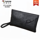 Woodpecker (TUCANO) handbag men's genuine leather cowhide clutch bag crocodile leather pattern small handbag men's handbag fashionable large-capacity wallet men's black small size (23*14*1)