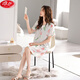 Langsha Summer Seiden Nachtkleid für Frauen Sommer Kurzarm Seiden Frauen junger sexy Kurzrock für Seiden-Pyjamas 2025 Neues S-T1105 Weiße Blume V-Rack M geeignet für Gewicht 80-100jin [Jin entspricht 0,5 kg]