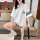 皮尔卡丹夏季新款短袖T恤女POLO领宽松半袖绣花中长款华夫格百搭休闲衣潮 yg-9926灰色 M 【80-110斤】