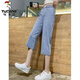 Jeans de tenis de pájaros carpinteros para mujeres para el verano delgada 2025 Nuevos pantalones rectos elásticos rectos sueltos y versátiles de color azul claro 738 S Recomendado/80-95Jin [Jin es igual a 0,5 kg]