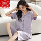 Langsha (langsha) 100% pure cotton pajamas for women in summer short-sleeved cropped pants large-size cardigan for middle-aged and young ladies suits for outdoor wear home clothes n9896 short-sleeved cropped pants cardigan 3XL (160-180Jin [Jin equals 0.5 kg])