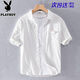 Playboy Summer Summer Manga corta Camisa de manga japonesa Pure Cotton Casco Versátil Versátil Camisa de media manga All Cotton Summer Fashion Top 315 Blue XL