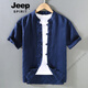 Jeep Spirit Retro Chinese Style Summer Top Tang Tang Suit Men Collier Collier mince Shirt Cotton Linen à manches à manches