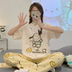 红豆睡衣女2025新款夏季短袖长裤纯棉初中学生女孩大童可爱家居服 6625-桃心小熊--短袖长裤-HZM L 女 ( 高158-162， 95-115斤)