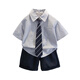 
G.DUCKKIDS little yellow duck children's clothing boys summer suit handsome children's suit summer Korean version one-year-old clothes baby boy dress striped suit + tie 90 size 1-1 and a half years [80-90cm]