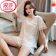 Langsha Pajamas (Langsha) Coton mince d'été pour femmes Suisse à manches courtes sexy printemps et été coton blanc coton des vêtements de maison purs et lubriques JDX-723 Jaune # M [75-100jin [Jin est égal à 0,5 kg]]]