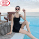 LangSha 2025 Fairy Fan Hot Spring Swimsuit Women One-piece Flat Angle Conservative Slim Slim Blind Bloom Sexy Korean Student Swimsuit 12041 Black M