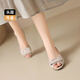 Couche de tête zhr chaussures célibataires de vache pour les femmes commut la bouche peu profonde talons épais pour les femmes, chaussures en cuir de bouche de poisson classiques km50e beige 37