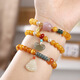 Chi Xing New New Chinese Style Retro Old Beeswax Flat Bead Bracelet Internet Celebrity Hetian Jade Pendant Bracelet Couple Buddha Beads Wenwan Natural Old Beeswax + Hotan Jade Buddha