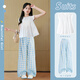 
Yoyo one (Yoyo one) girls' suit spring and summer 2025 new fashionable children's doll shirt wide-leg pants two-piece set forest-style big children's summer suit 9992 white 15286 lake blue 150 150cm