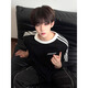 7 high-quality three-bar splicing short-sleeved boys summer trendy brand heavy small neckline half-sleeved tops wear large size clothes T-shirt LJWP-T92 black XL [125-145Jin [Jin equals 0.5 kg]]