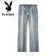 Playboy (Playboy) Jeans micro-flare para hombres primavera y otoño American High Street Summer Retro Retro Boys 'Hands Boys Casual Cashilers 9901 Azul Nostálgico S [26-27 tamaños]